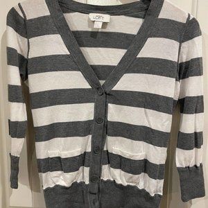 Ann Taylor Loft Small Gray White Button Up Cardigan